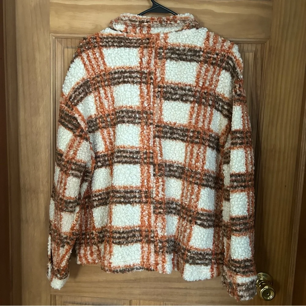 HYFVE Plaid Teddy Jacket - Cream, Orange, Brown - Picture 2 of 7